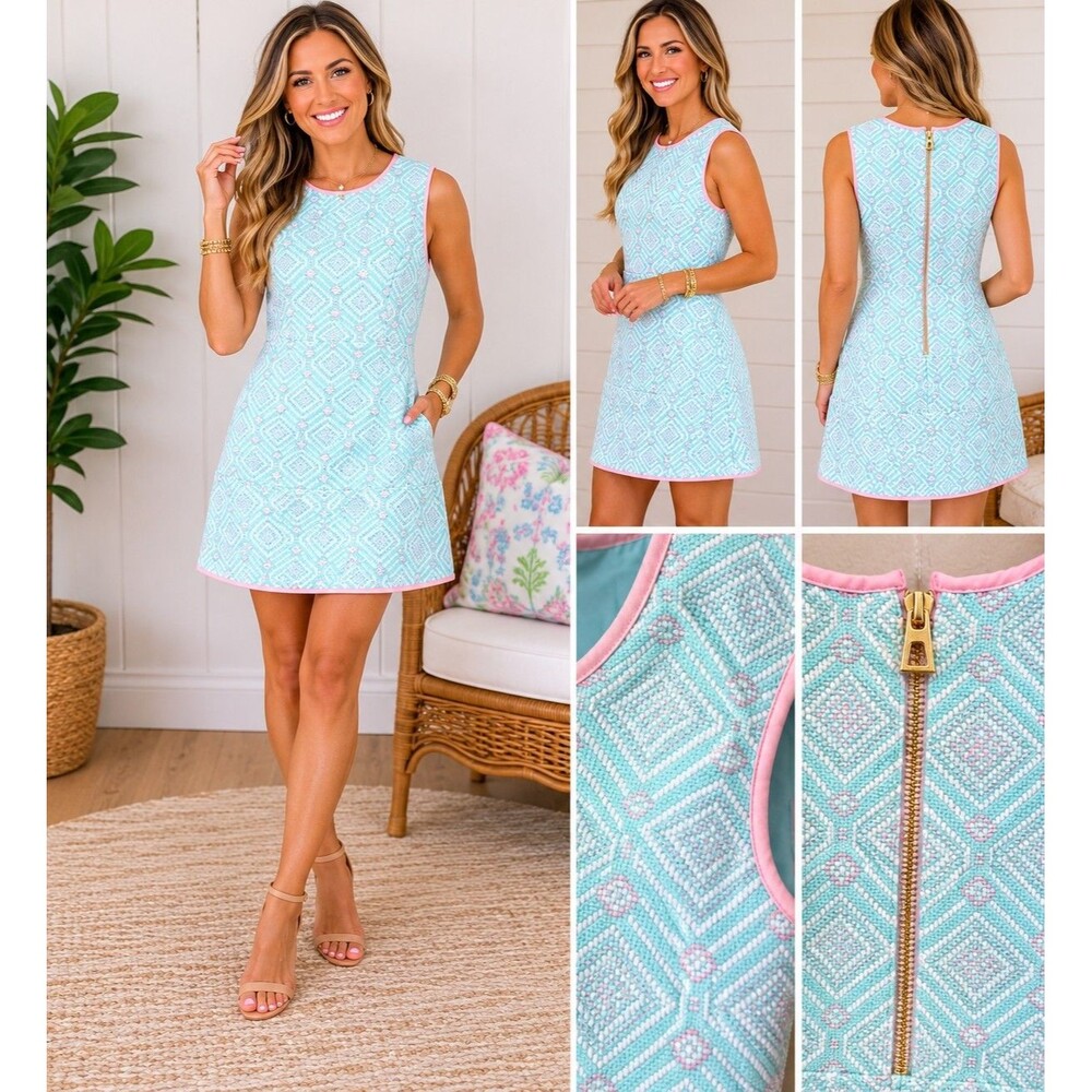 Sail To Sable Dress Sleeveless Green Jacquard Size 2 Preppy Old Money Wedding